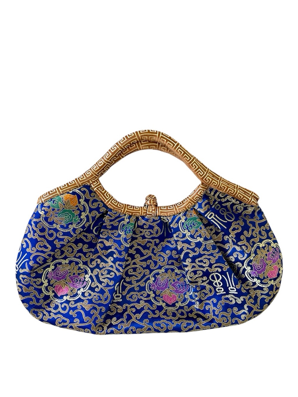 Vintage Y2K Chinoiserie Brocade Handbag Royal Blue Gold Purse